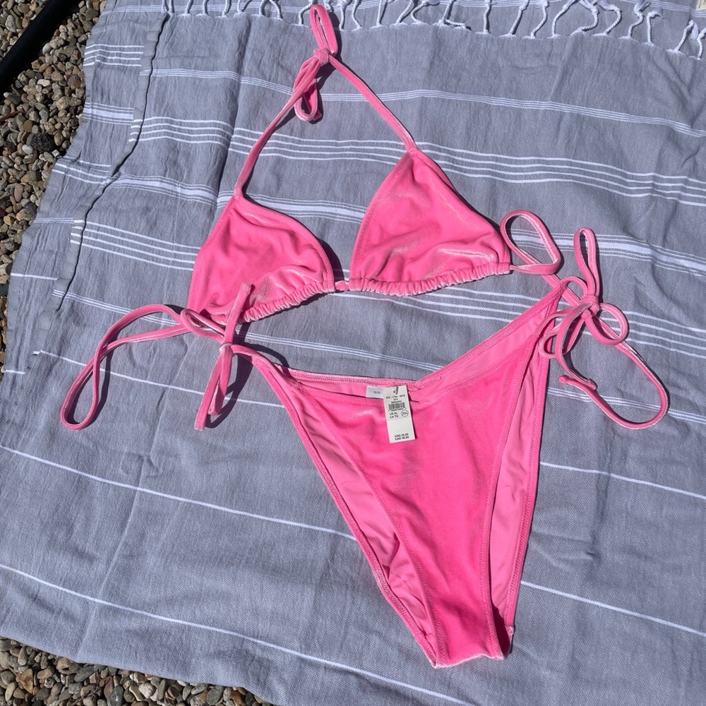 Hot Pink Triangle Tie-Side Bikini Set Aerie XL NWT!